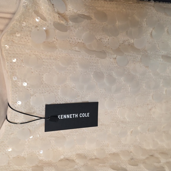 Kenneth Cole New York Oyster Sequin Mini Dress Size M Ivory Cream Disco Party - Picture 11 of 17